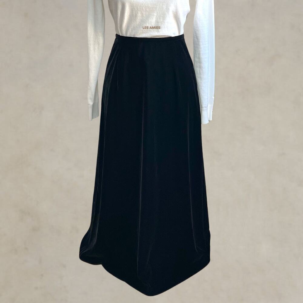 Vintage 90s Talbots Womens Classic Velvet Black High Waist ALine Midi Skirt 6P